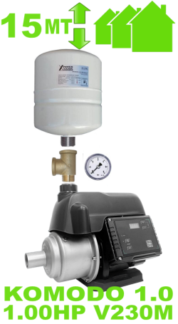 autoclave silenzioso per casa fino a 4 piani con giardino (max 3 appartamenti) completo di elettropompa XPWATERTECH KOMODO 1.0 - raccordi inverter murale e polmone di compensazione